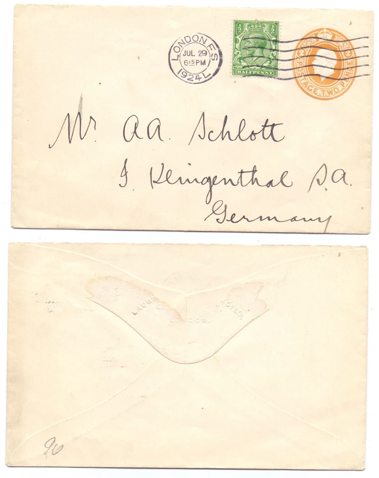 130500 - Entero, ZuF - Sobre - Londres 29.7.1924 a Klingenthal, Alemania - Imagen 1 de 1