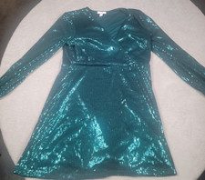 Cara Santana Nine West Women’s Green Sequin Dress LongSleeve Size Large V Neck