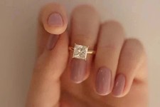 Real Moissanite 2Ct Princess Cut Solitaire Engagement Ring 14K Yellow Gold Plate