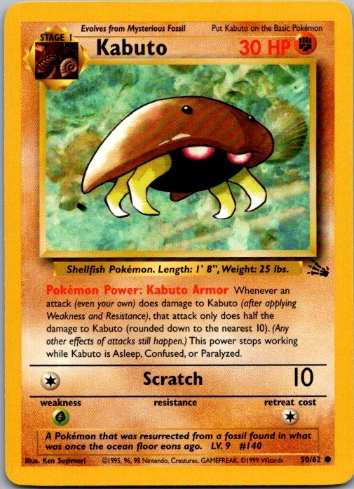 Kabuto 50/62 Common Fossil Pokemon Unlimited Near Mint
