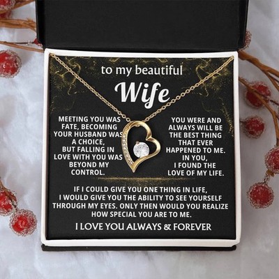 To My Wife Birthday Anniversary Gift Heart Pendant Necklace Heartfelt Message