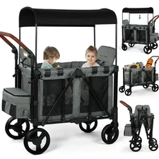 Wagon Stroller for 2 Kids, 3-in-1 Stroller Wagon with Canopy, 5-Point