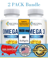 Omega 3 Fish Oil Triple Strength 1920mg PLUS  Joint, Heart & Brain Support  2 PK
