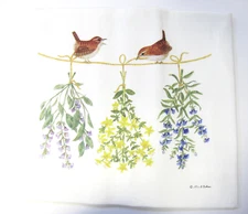 Alice's Cottage Cotton Flour Sack Kitchen Tea Towel Hanging Herbs w/ Birds