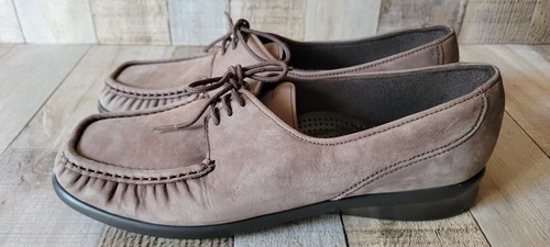 Moccasin 8 Womens SAS Comfort Lace Suede Leather Shoes Pewter tie tan USA Walkin - Picture 9 of 13