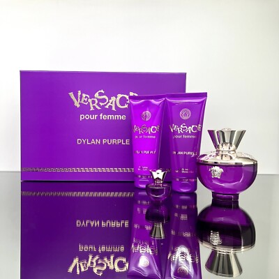 Versace DYLAN PURPLE 4pc Set 3.4oz EDP +Mini+3.4oz Shower Gel+3.4