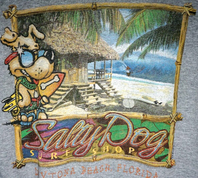 T-shirt Vintage 1993 – Salty Dog Surf Shop Panama City Beach FL – Rose, Taille S Enfant