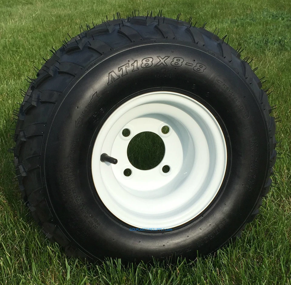 Juego de 4 ruedas de carro de golf de acero blanco de 8" y neumáticos todo terreno de 18x8-8" Foto 2 de 3