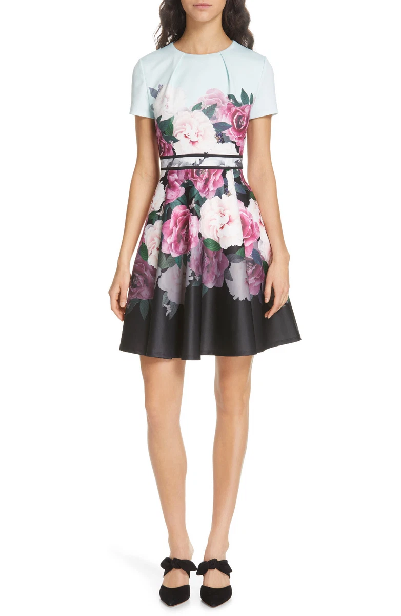 TED BAKER Magnificent rose floral print fit flare full skirt