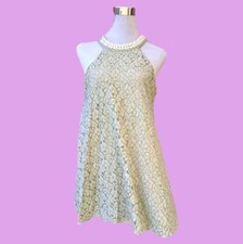 Altar'd State Lace Sleeveless Mini Dress Women's Size S Pearls Holiday Shift EUC