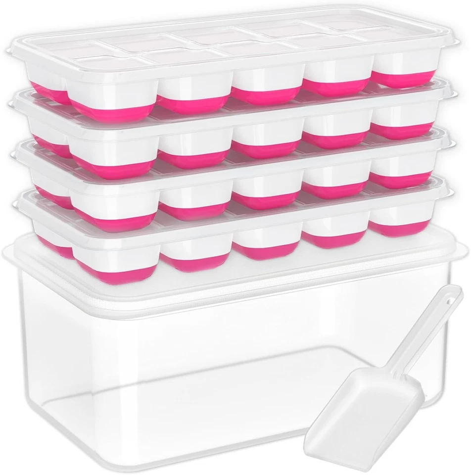 4-Pack BPA-Free Ice Cube Trays with Bin & Scoop β Easy Release & Dishwasher Safe - Image 3 of 4