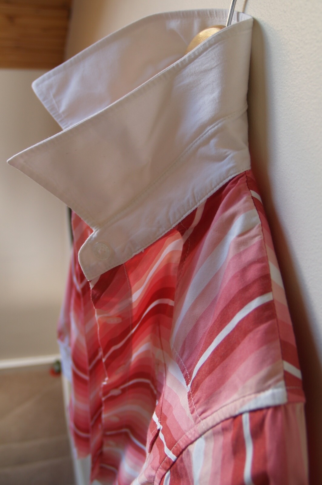 Vintage 90s Pink and white striped cotton shirt white collar size 12 Mooch image 4