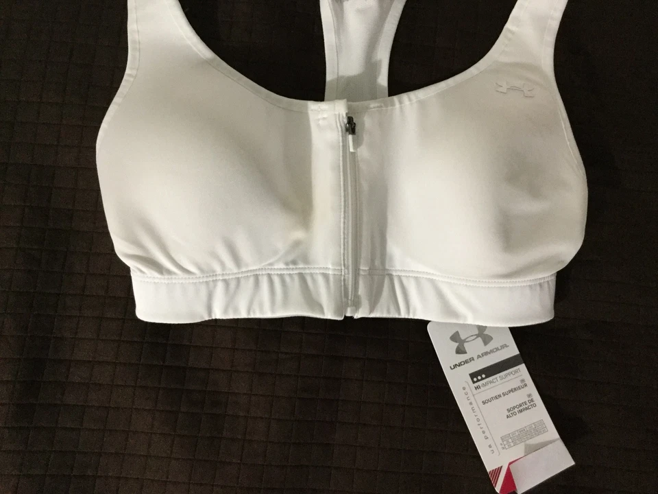 NUEVO CON ETIQUETAS SUJETADOR UNDER ARMOUR SOPORTE ALTO IMPACTO COMPRESIÓN BLANCO MUJER TALLA 32C Foto 4 de 4