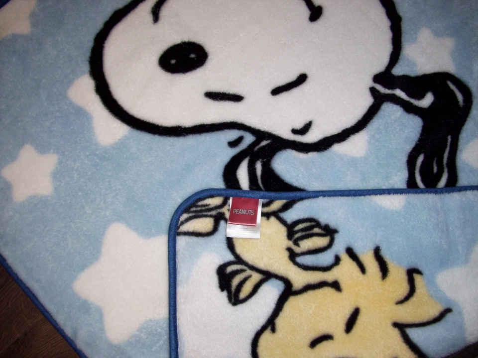 Manta de felpa azul Woodstock Snoopy Lambs & Ivy Bedtime Originals estrellas cacahuetes Foto 2 de 2