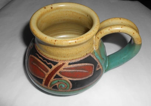 Vintage Handcrafted Coffee Mug Cup Artist Signed Pottery Glazed Stoneware EUC!