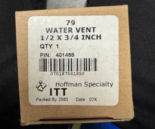 HOFFMAN, P/N: 401488., NO. 79 STRAIGHT WATER MAIN VENT VALVE. 1/2" X 3/4",  NEW