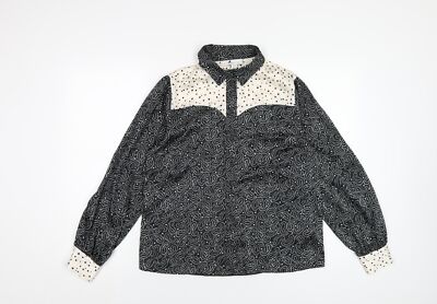 Topshop Damen schwarz geometrisches Polyester Basic Knopfleiste Größe 10 Kragen