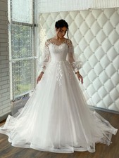 Wedding Dress Classic Lace Appliques Bride Robe Elegant A-line Tulle Bridal Gown