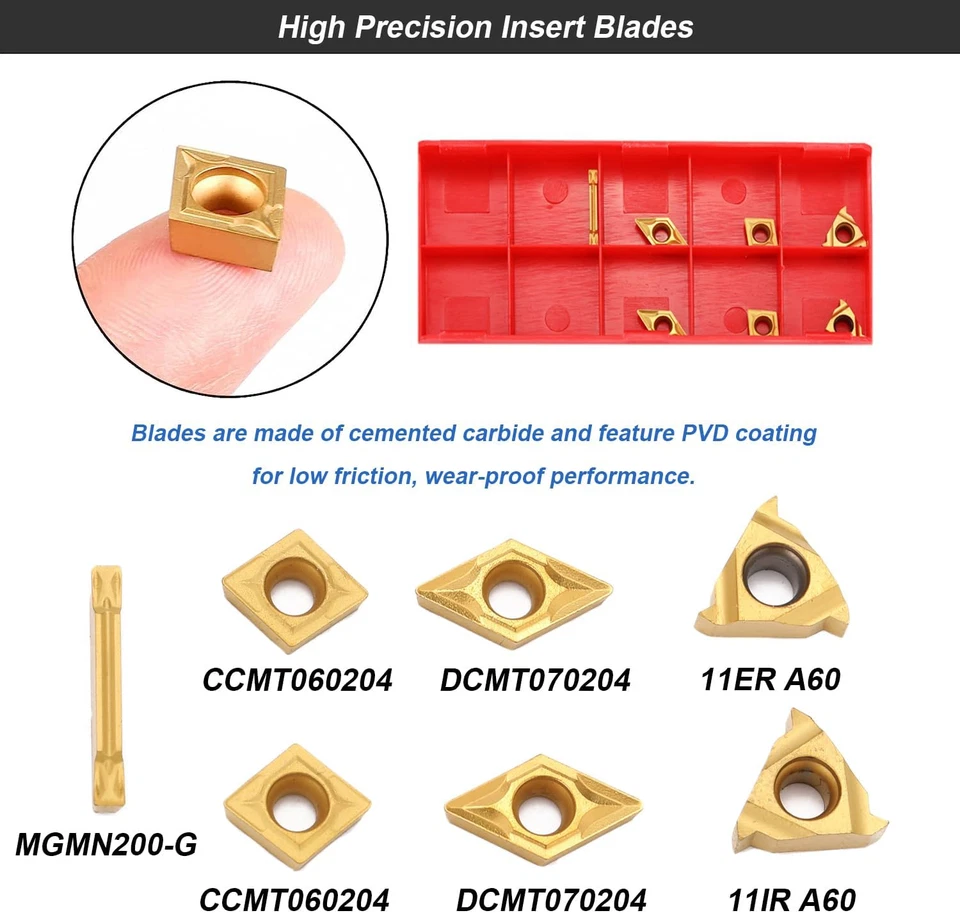 21 Pezzi Tornio Carburo Utensile per Tornitura Utensili 10Mm Tornio CNC Set CNC  - Immagine 3 di 4