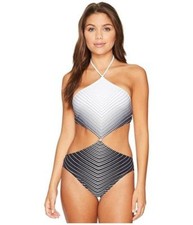 Vince Camuto Women's Miter Stripes High Neck Monokini Black 14