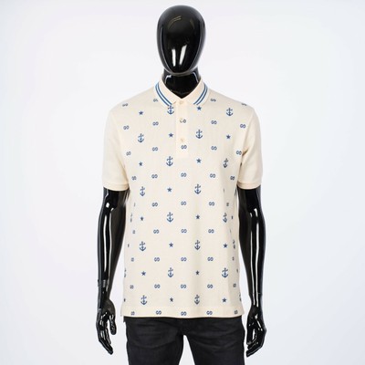 GUCCI 880$ Symbols Embroidered Polo Shirt in Off White Cotton Piquet | eBay