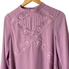 Staccato Womens Medium Lavender Lace Key-Hole Back Long Sleeve Blouse