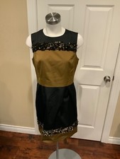 St. John Couture Black Gold Sequin Sheath Dress, Size 8 US