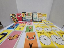 Vintage ABC Telling Time Flash Cards Teach Wall Art 1963 EDU Cards Learn Read