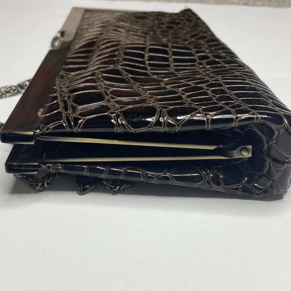 Jessica McClintock Vintage Faux Snakeskin Crossbody Clutch Handbag w/Mirror - Image 4 of 4