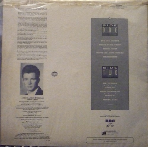 RICK ASTLEY Whenever You Need Somebody LP from PERU Pop Soul - Picture 2 of 4