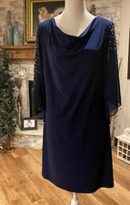MSK Women's Navy Embellished Sheer Slit Sleeve Cowl Neck Sheath Dress MEDIUM