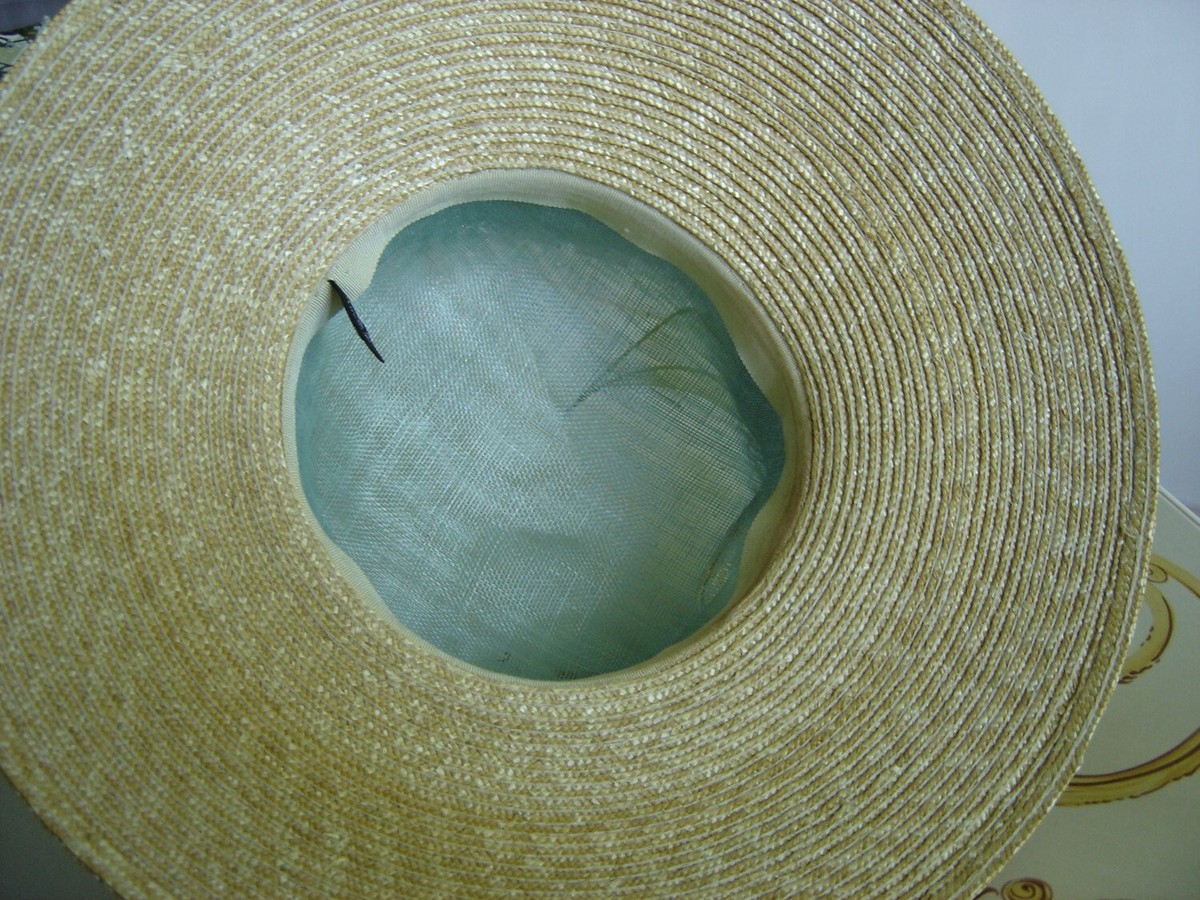 Vintage AUGUST STRAW GARDEN PARTY HAT with FLOWER & LEAF  display picture 3