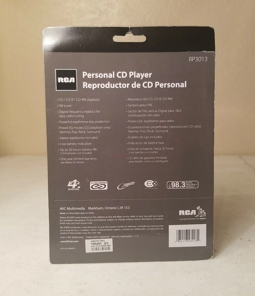 New Sealed RCA Blue Portable Personal CD Player  RP3013 2012 - Image 2 of 2