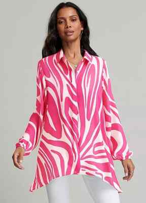 Freemans Longline-Bluse rosa bedruckt Taschensaum - Größe 10 - neu ohne Etikett - UVP 39 £