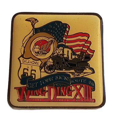 GWRRA Wing Ding XIII 1991 Lapel Pin Tulsa OK Route 66 Gold Wing Road Riders Flaw