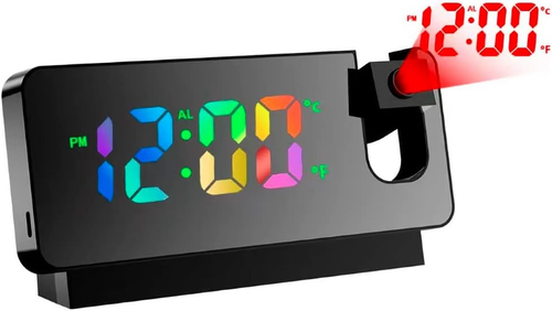 LED Projection Alarm Clock Color Display Temperature/Date Display Quiet Large Mi - Picture 2 of 12