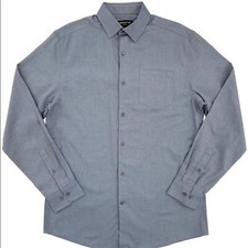 LIZ CLAIBORNE Men Herringbone Blue/Gray Long Sleeve Button Up 16 Size Small Cott