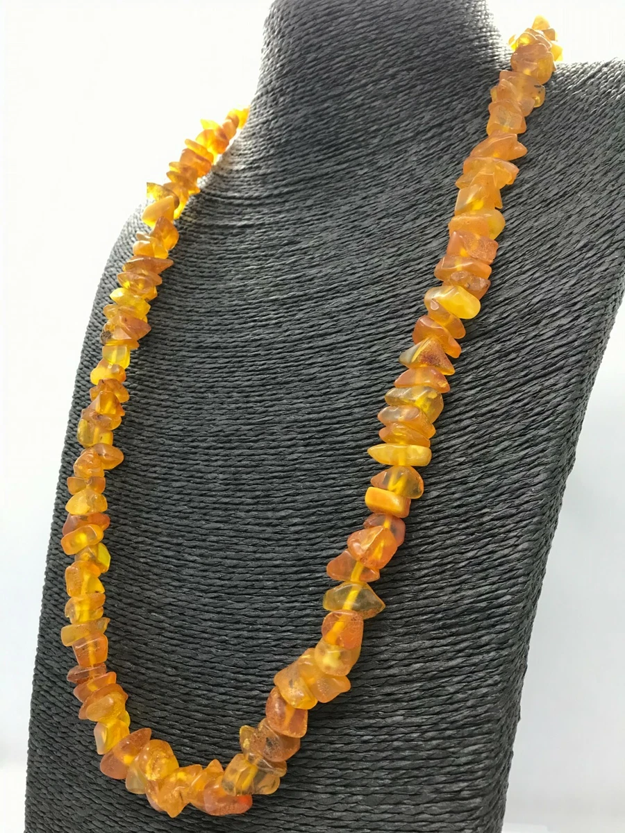 Ancien Collier En Pierre D'ambre Orange - Origine France