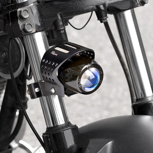 round fog light black metal die-cast aluminum housing PAIR for Triumph Buell BSA - Picture 2 of 8