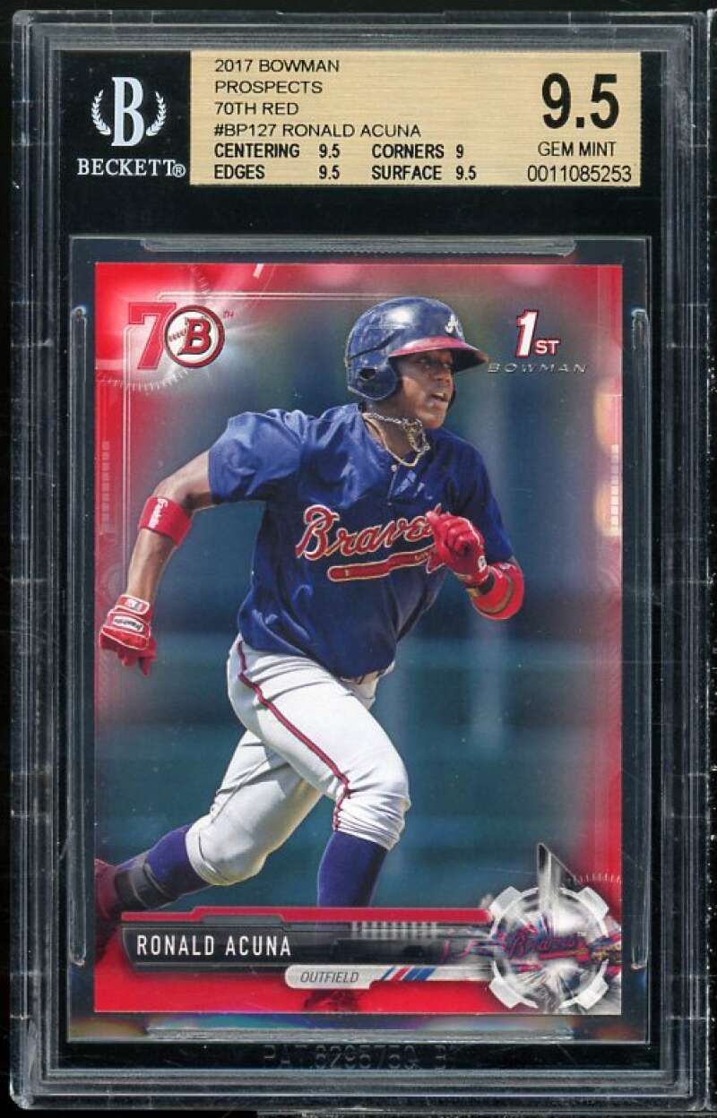 Ronald Acuna Rookie Card 2017 Bowman Prospects 70th Red #BP127 BGS 9.5