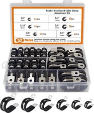 ISPINNER 52pcs Cable Clamps Assortment Kit, 304 Stainless Steel Rubber Cushion