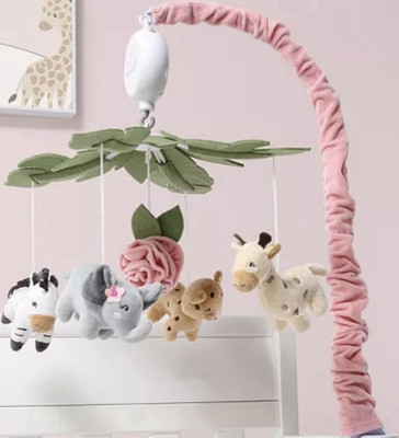 The Peanut Shell Musical Safari Crib Mobile with Plush Animals & Arm Cover