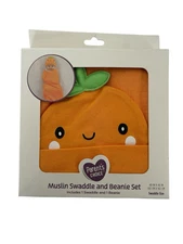 Swaddle and Beanie Set Orange Muslin 100% Cotton 40"x40" Parents Choice 