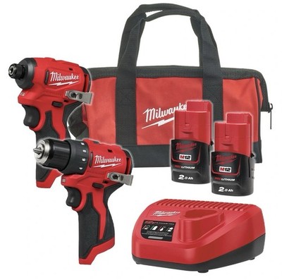 Milwaukee M12 BLPP2D-202B 2-teiliges 12V bürstenloses Elektrowerkzeug-Set, 2x 2,0Ah 
