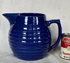 Bauer Pottery Ringware Large 2 Qt Pitcher Dark Blue Glaze Art Deco