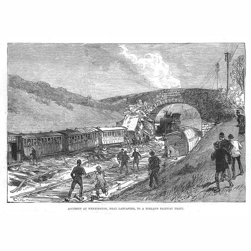 WENNINGTON Lancs Accident to a Midland Railway Train - Antique Print 1880