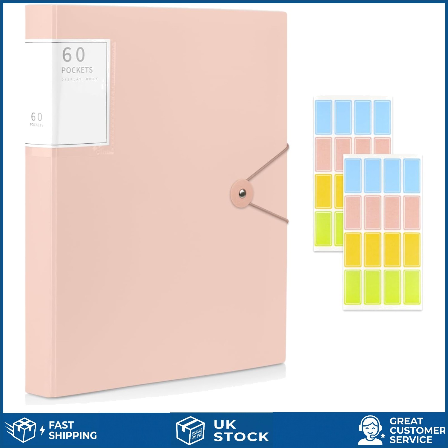 Pink A4 Presentation Folder with 60 Pockets and Safety Rope Closure