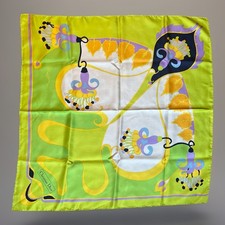 Vntg Christian Dior Silk Scarf Floral Acid Green France Hand Rolled Square 30  
