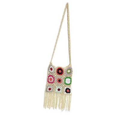 Damen gehäkelte Schultertasche Handtasche Quaste lässig Boho Handtasche Beuteltasche für Strand