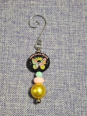 Handmade Beaded Silver This Mama Prays Butterfly Spiral Hook Hanging Ornament